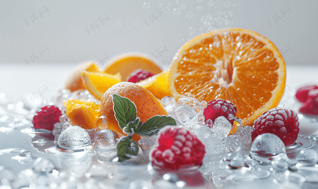 冰上橙子和浆果