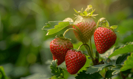 花园里有绿色草莓的草莓植物水果尚未成熟