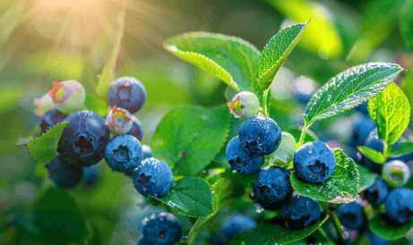 灌木上的蓝莓紫色蓝色水果绿叶水果从花园收获