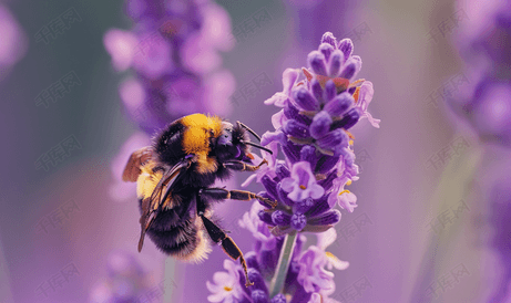 大黄蜂在紫色花朵上采集花粉