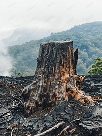 火山喷发后树桩碎裂树木被夺走