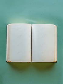 打开笔记本一本在绿色背景顶视图上有空白和空白页的书