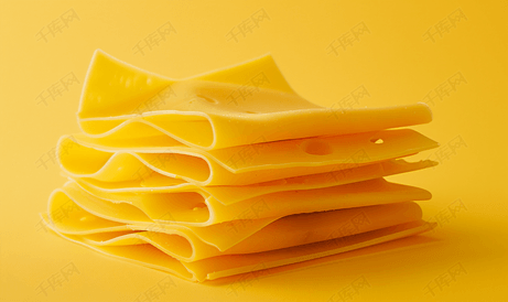 黄色特写上的一堆奶酪片