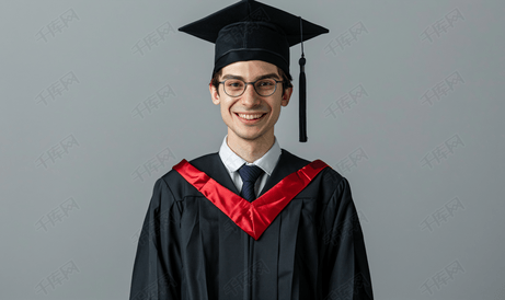 白人男性与文凭戴着毕业帽和长袍孤立