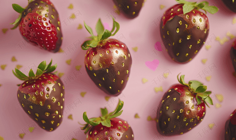 新鲜草莓裹上金色巧克力