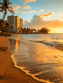 波多黎各圣胡安的佩纳海滩日落
