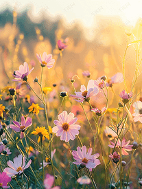 背景草地上美丽的野生墨西哥雏菊