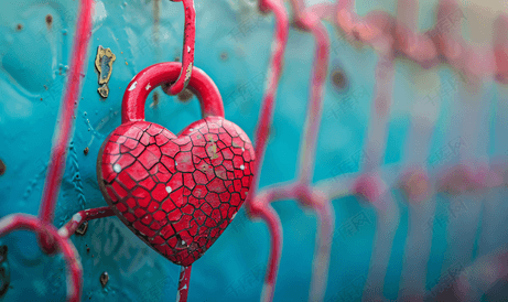 锁作为爱情的象征锁在网状物上