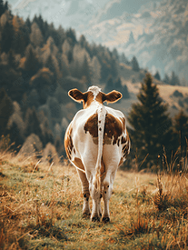 阿尔卑斯山牧场上一头牛的背影
