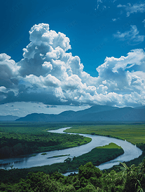 景观云彩和河流婆罗洲岛