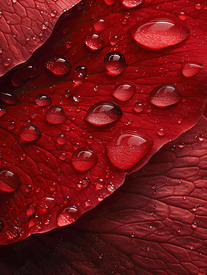红玫瑰花瓣上的雨滴特写