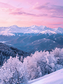 日落时分高耸的马坎特山被白雪覆盖