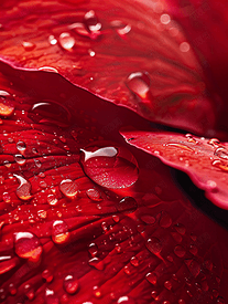 红玫瑰花瓣上的雨滴特写