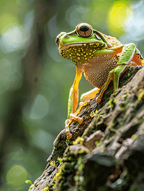 栖息在树根上的热带雨蛙