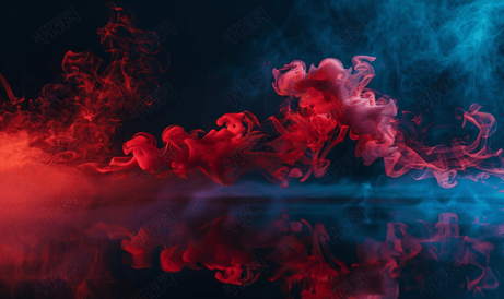 红色舞台烟雾与蓝色反射