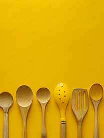 烹饪背景烹饪配件在黄色背景上带有复制空间
