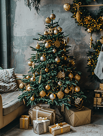 室内照相馆棕色背景的圣诞树