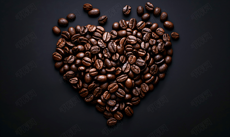 浓缩咖啡烘焙过的咖啡豆在黑色背景中被隔离心脏特写