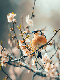 春天鸣禽苍头燕雀坐在树枝上