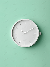 浅绿色背景上白色时钟的时间概念时间规划