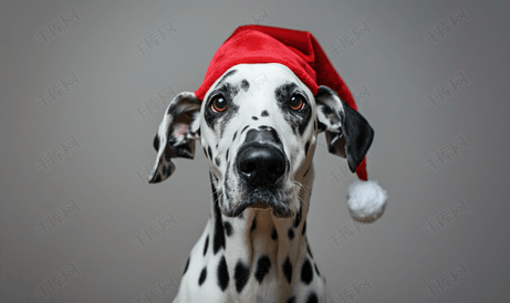 戴着圣诞帽的达尔马提亚狗