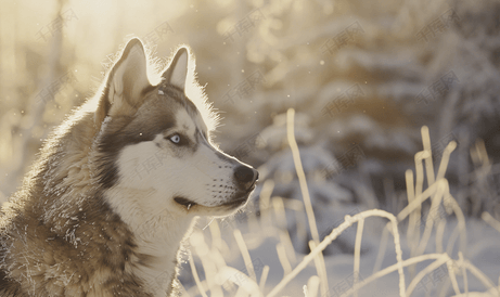 冬季森林中西伯利亚哈士奇狗的肖像