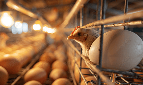 农场鸡舍笼子里的鸡蛋
