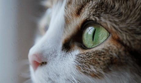 可爱的猫咪用绿色的眼睛盯着