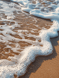以泡沫和海浪为背景的海滩沙子