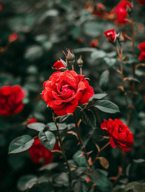 明亮的洋红色玫瑰在玫瑰园地面覆盖花园玫瑰中绽放