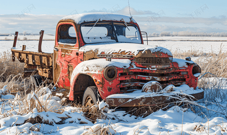 冬季废弃的旧农用卡车