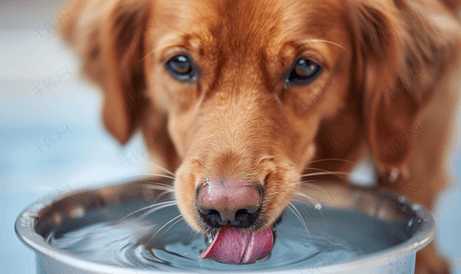 可爱的红狗眼神忧伤用舌头舔碗里的水