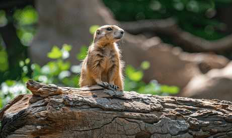 美国中西部木头上的可爱草原犬鼠