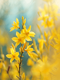 春天花园里开满了连翘鲜艳的黄色花朵