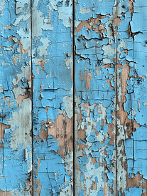 剥落蓝色油漆的旧木板的质地