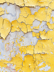 剥落的油漆层在柔和的彩色石材表面修复和重建概念上用黄色剥落油漆封闭旧墙的风化粗糙纹理