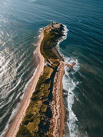 美国纽约长岛蒙托克灯塔和海滩的鸟瞰图