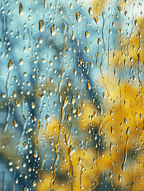 玻璃湿窗玻璃上的背景水滴水纹秋季背景飞溅和滴落