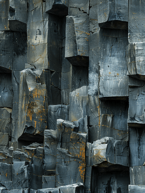 采石场中的玄武岩柱抽象自然背景或纹理