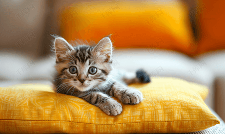 小猫在玩具沙发上玩耍