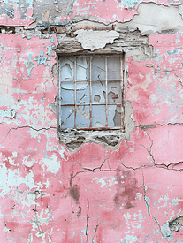 一栋破旧房屋旧城背景墙上的粉色灰泥