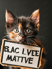 带有“黑人生命也是命”标志的深色印花布小猫