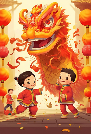 春节舞狮插画