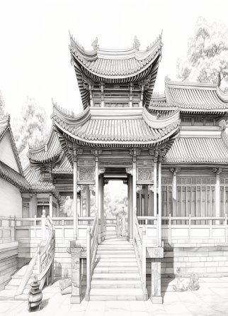 中国风手绘建筑线稿