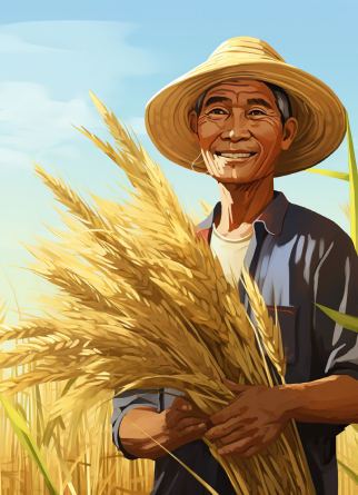 收获小麦的农民插画