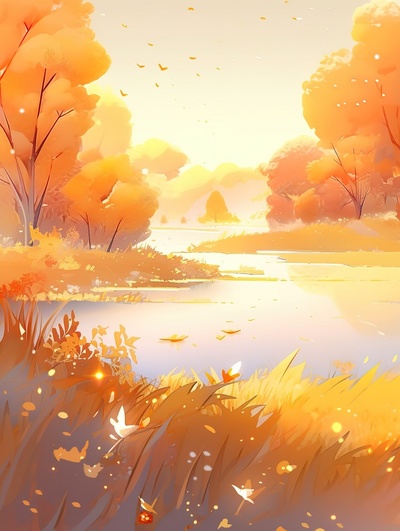 秋天金黄色的树木插画