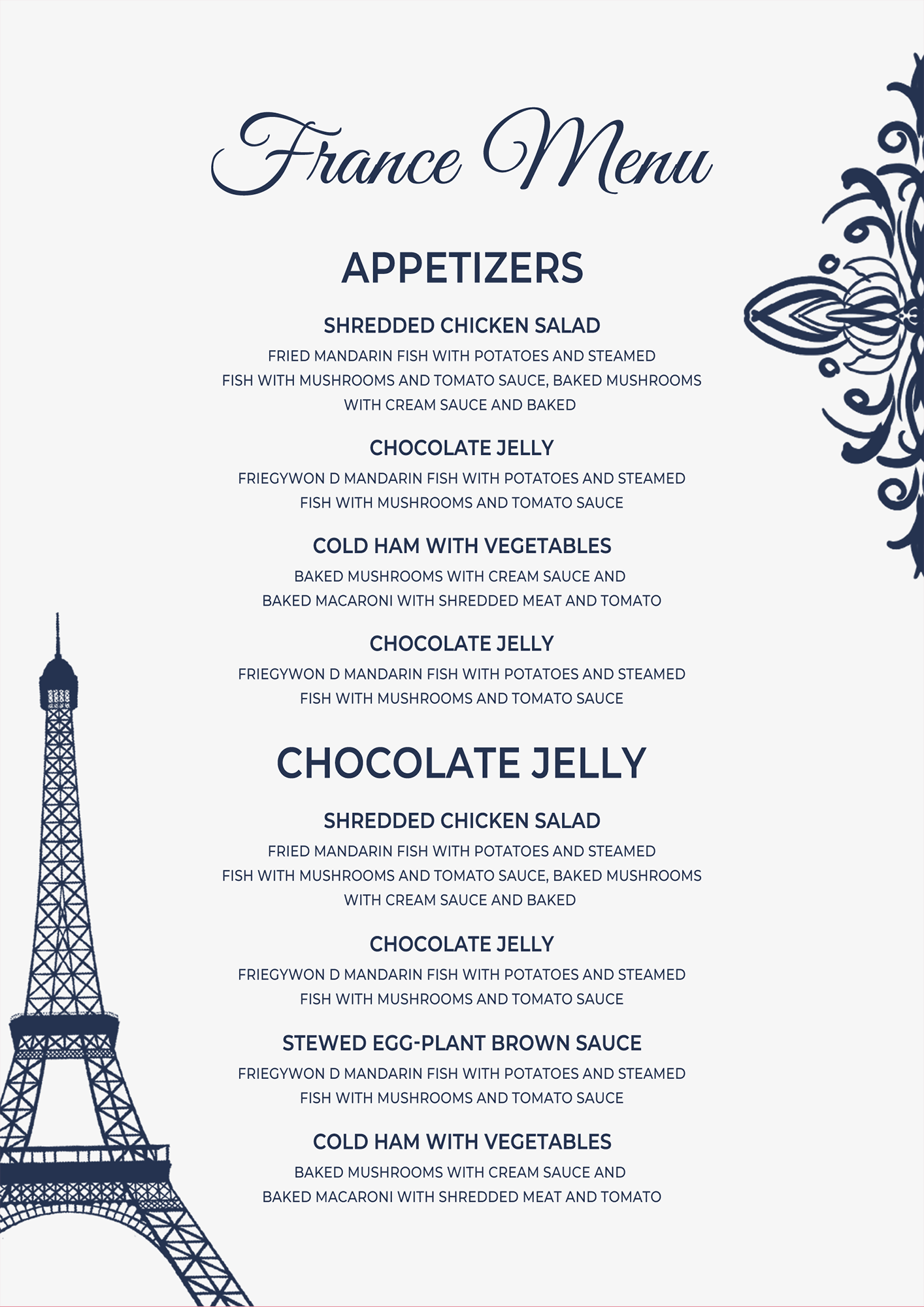 菜谱册法式餐厅 西餐厅菜单
