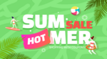夏季优惠活动卡通绿色泳池网页横幅模板