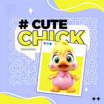 立体3d可爱小鸡动物角色卡社交媒体广告