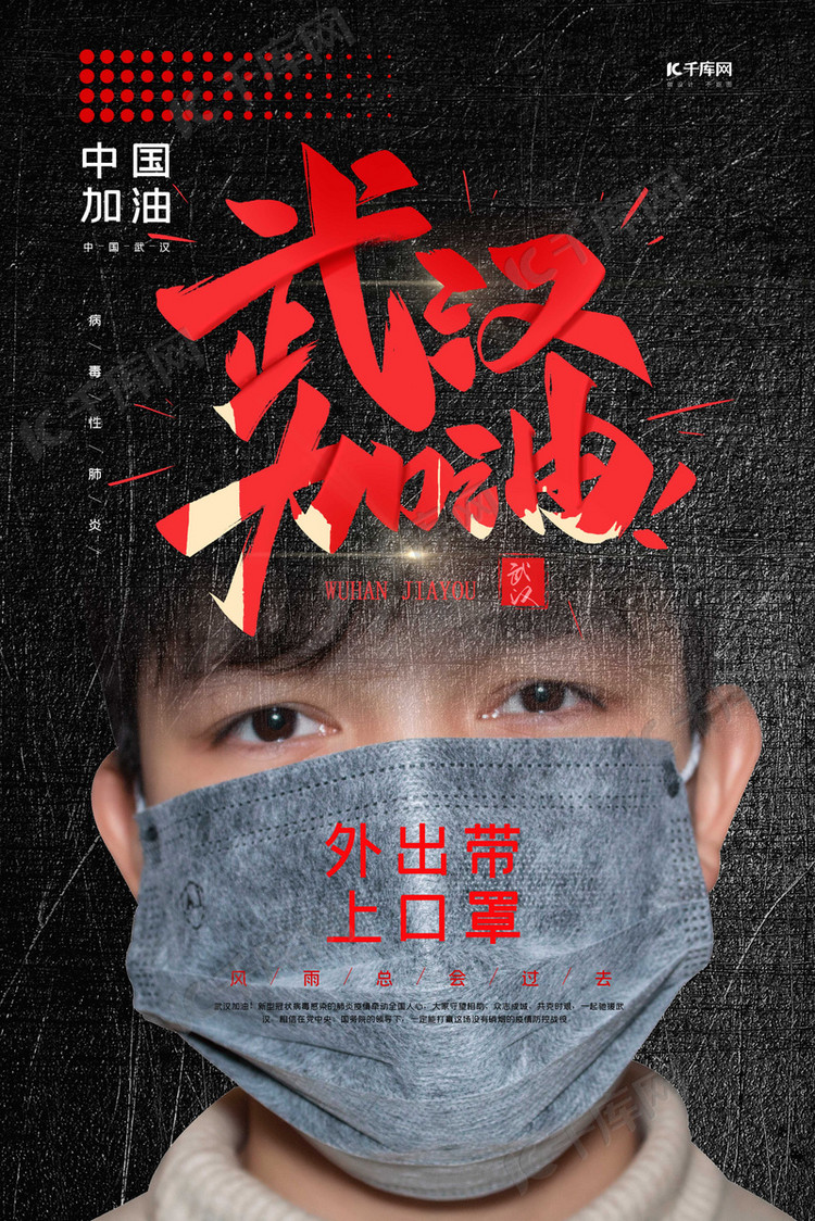 武汉加油戴口罩深色系简约海报